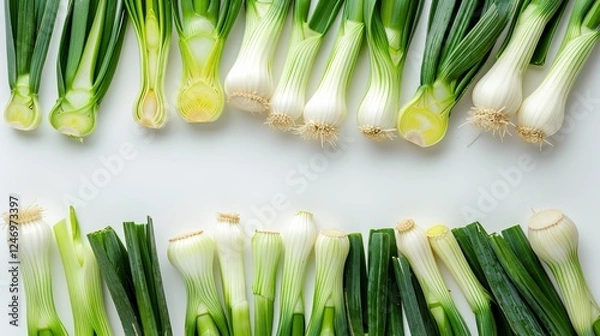 Fototapeta leek on white background. empty space for your text