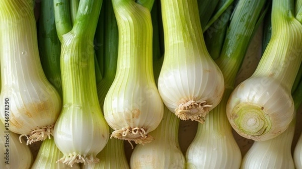 Fototapeta fresh leek that has been scattered randomly