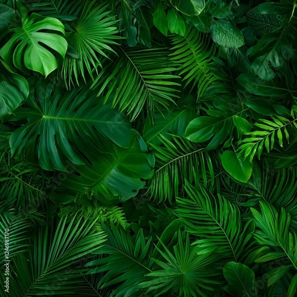 Obraz Lush Green Tropical Leaves Background