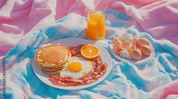 Fototapeta Bright and Cheery Picnic Breakfast Setup