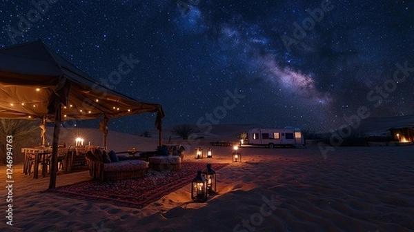 Fototapeta Desert Campsite Underneath A Starry Night Sky