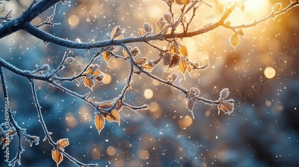 Fototapeta Winter forest under a blanket of snow, with sparkling, frost-covered tree branches