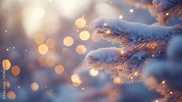 Fototapeta Winter forest under a blanket of snow, with sparkling, frost-covered tree branches