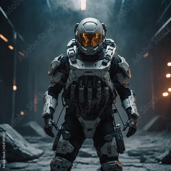 Obraz A futuristic soldier with a plasma-powered exosuit.
