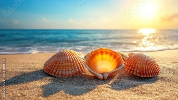 Fototapeta Seashells sunrise beach ocean tranquility vacation