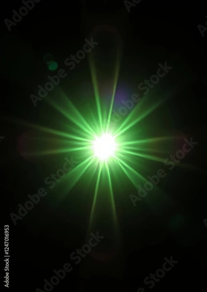 Fototapeta Overlays overlay light transition effects sunlight lens flare light leaks high-quality stock photo image of sun rays light overlays green flare glow isolated on black background for design bokeh green