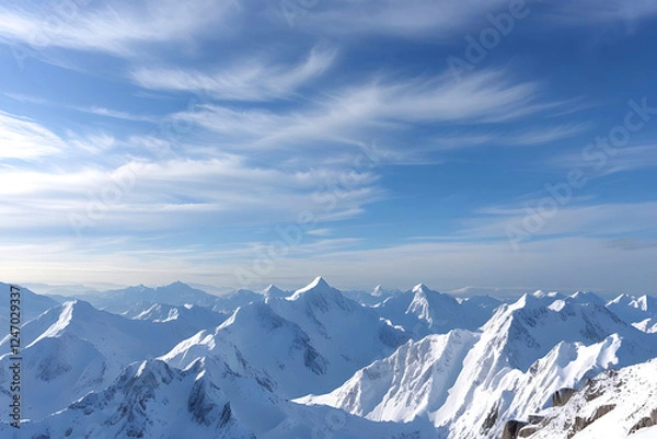 Fototapeta Snowy mountains in the clouds. Caucasus Mountains, Georgia, region Gudauri.. Created with AI
