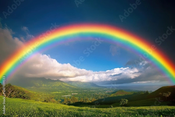 Fototapeta Spectacular view of a rainbow across the hoomaluhia botanical garden