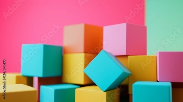 Fototapeta Colorful 3D geometric cubes arranged dynamically