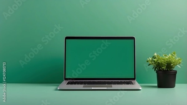 Fototapeta Laptop banner with empty space Without Text, Green background