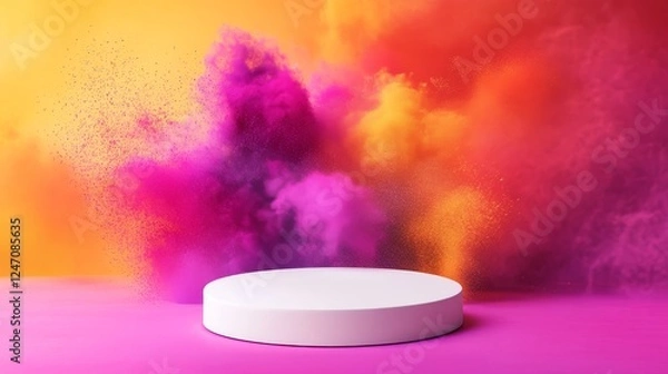 Fototapeta Colorful Powder Explosion Display Podium