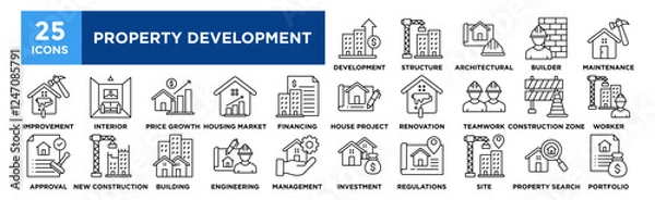Fototapeta Property Development icon collection set. Containing design Property Development, Built Structure, Architectural, Builder, Home Maintenance