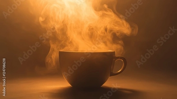 Fototapeta A single cup of steaming hot coffee on a white background. Ideal for promoting coffee brands or morning routines.