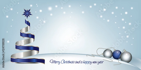 Obraz Weihnachtsbaum mit Weihnachtskugeln in Blau 