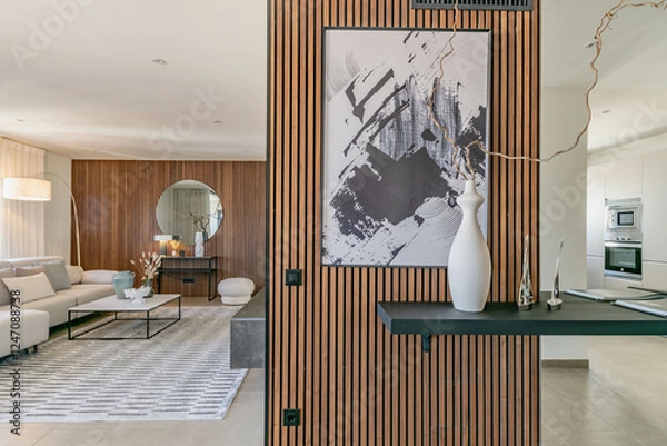 Obraz an image of a newly decorated luxury Mediterranean apartment with wooden walls along the Costa Del Sol