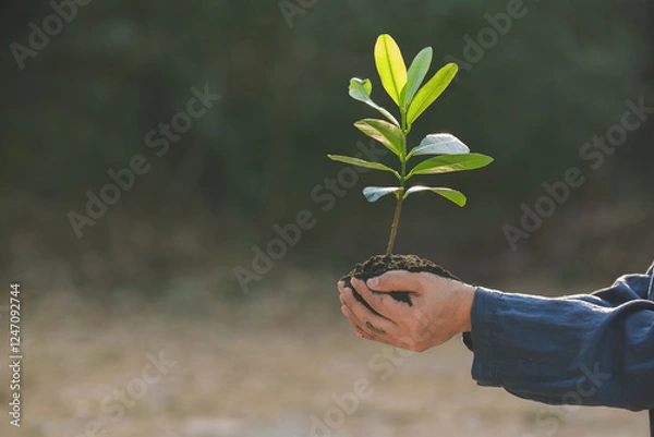 Fototapeta Saplings in the hand
The concept of World Environment Day and sustainability Natural bokeh blur background