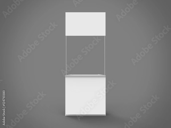 Fototapeta Promo Counter 3D Render Front Perspective is a professional 3D render on a studio background, created with a 3D model of standard square promo counter.