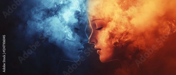 Fototapeta Two Faces Emerging From Smoke A Dualistic Representation