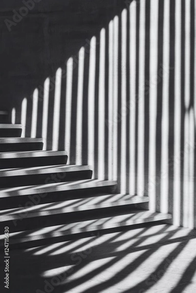 Fototapeta Stairway shadows create geometric pattern in sunlight