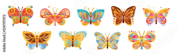 Fototapeta Exotic Butterfly and Moth Flat Colorful Vector Set