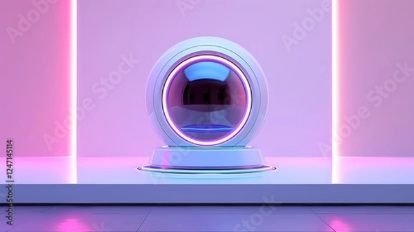 Fototapeta A futuristic webcam with neon accents and a vibrant finish, centered on a smooth white surface.