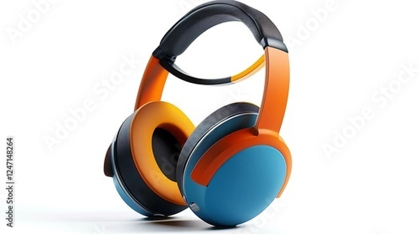 Fototapeta A sleek and colorful pair of over-ear headphones with bold design elements, resting on a pristine white backdrop.