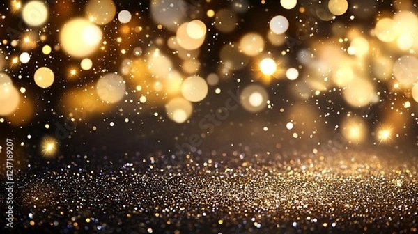 Fototapeta Gold glitter bokeh, festive background