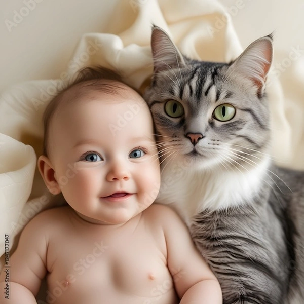 Obraz little girl with kitten
