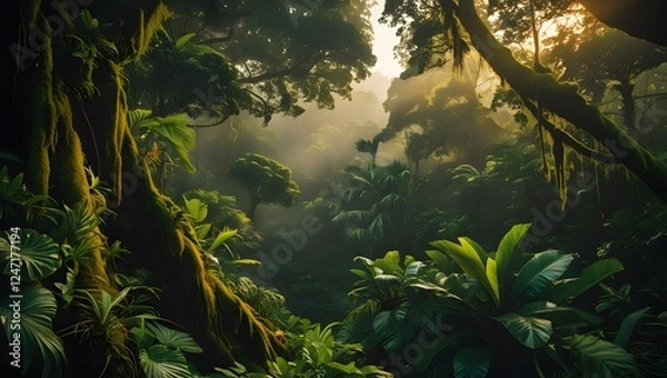Obraz sun rays in the forest