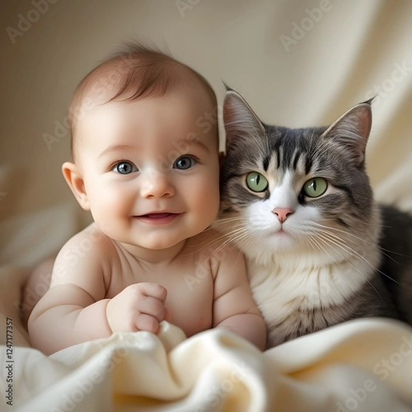 Obraz baby with kitten