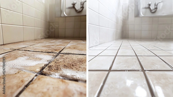 Obraz Before and After Bathroom Grout Cleaning