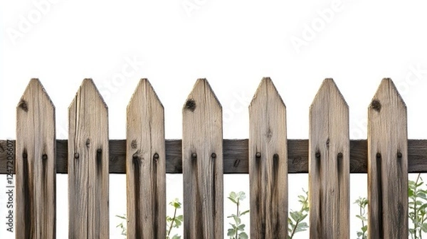Fototapeta Isolated image of a garden fence isolated on a white surface, perfect for landscaping products.