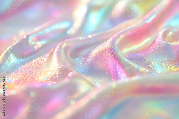 Fototapeta shimmering holographic pastel background with smooth flowing textures and gentle gradients, concept of digital design, branding, and modern artistic creation