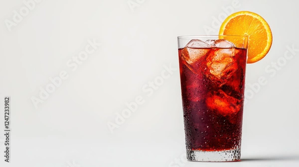 Fototapeta refreshing iced Americano cocktail with orange slice garnish
