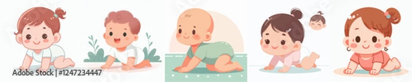 Fototapeta vector set of cheerful babies crawling
