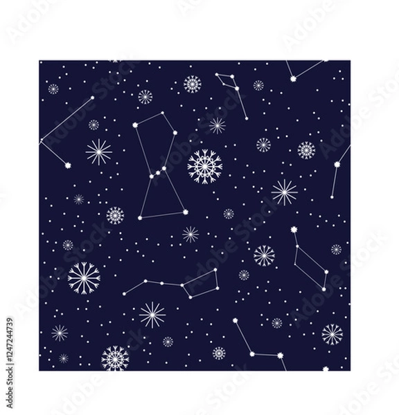 Obraz Night Starry Sky, Constellations Christmas Pattern. Vector