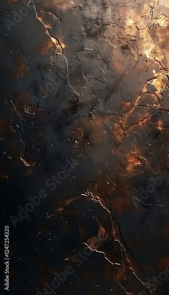 Obraz Dark Textured Surface with Bronze Highlights Reflecting Light Creating Striking Abstract Art