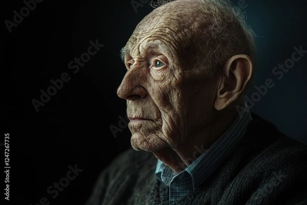 Fototapeta Elderly man with soulful expression looking thoughtfully into the distance
