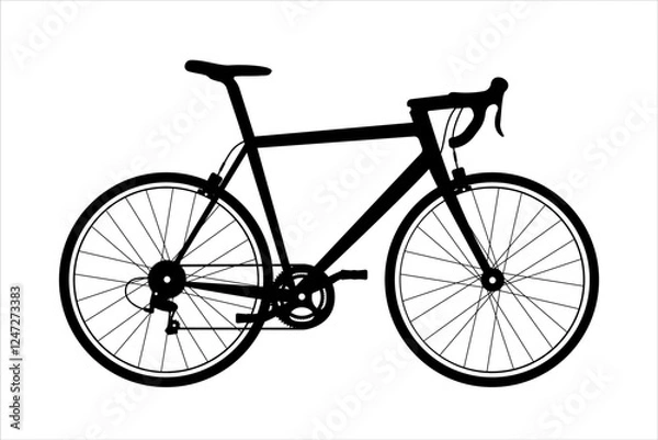 Fototapeta Racing bike silhouette, vector illustration isolated on white background. Sketch of a road bicycle design for racing athletes