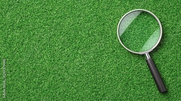 Fototapeta Magnifying Glass on Green Grass Surface for Social Media Showcase and Analysis