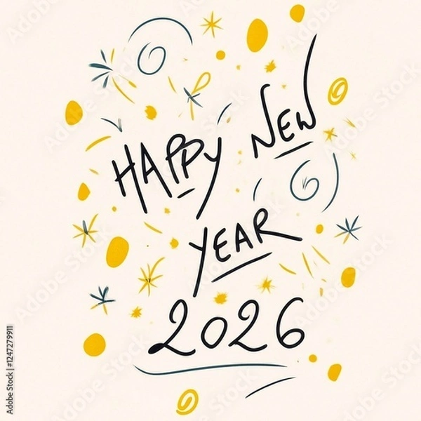 Fototapeta Carte de vœux pour la nouvelle année 2026 personnalisée avec une écriture manuscrite