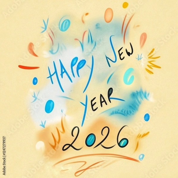 Fototapeta Carte de vœux pour la nouvelle année 2026 personnalisée avec une écriture manuscrite