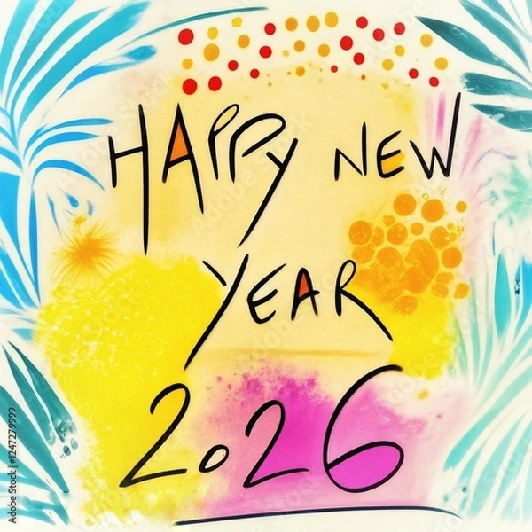Fototapeta Carte de vœux pour la nouvelle année 2026 personnalisée avec une écriture manuscrite
