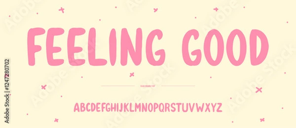 Obraz Happy festival font or typeface made with brush pen. Hand written calligraphic abc for kids or holidays . colourful alphabet