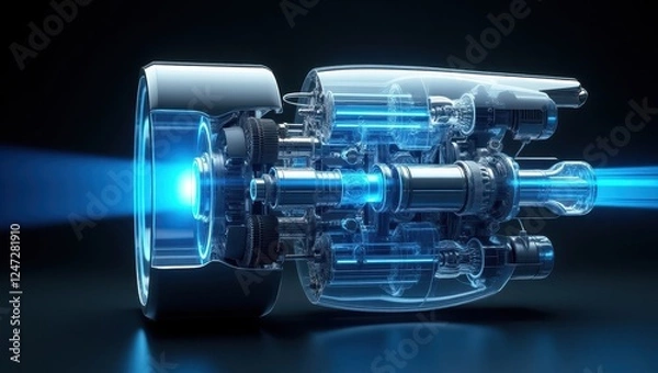Fototapeta Hydrogen engine technology showcased with transparent design highlighting internal components and energy efficiency