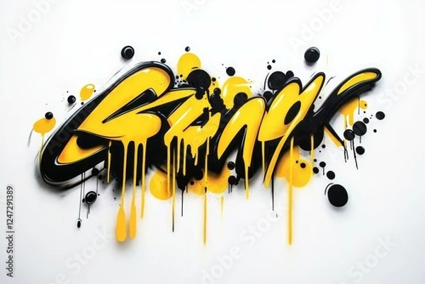 Obraz Bold graffiti text with yellow and black splashes. Neural network AI generated