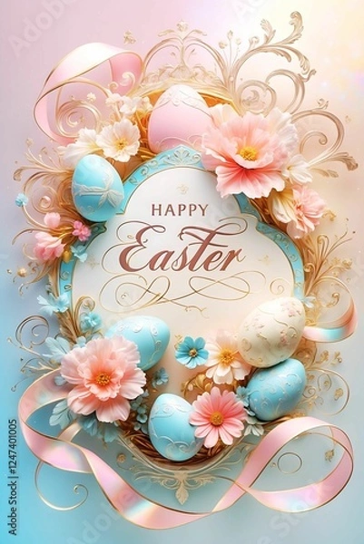 Obraz easter card design with easter eggs and flowers 