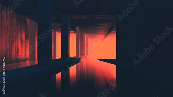 Obraz Neon noir: dystopian urban landscape with cinematic light and eerie shadows. Neon Noir Aesthetics. Illustration