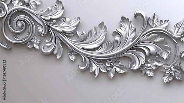 Obraz Elegant Silver Floral Scrollwork Design