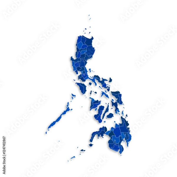 Obraz Philippines map with border highlighted regions, states, isolated on white background. Template map of Philippines. Detailed vector illustration.